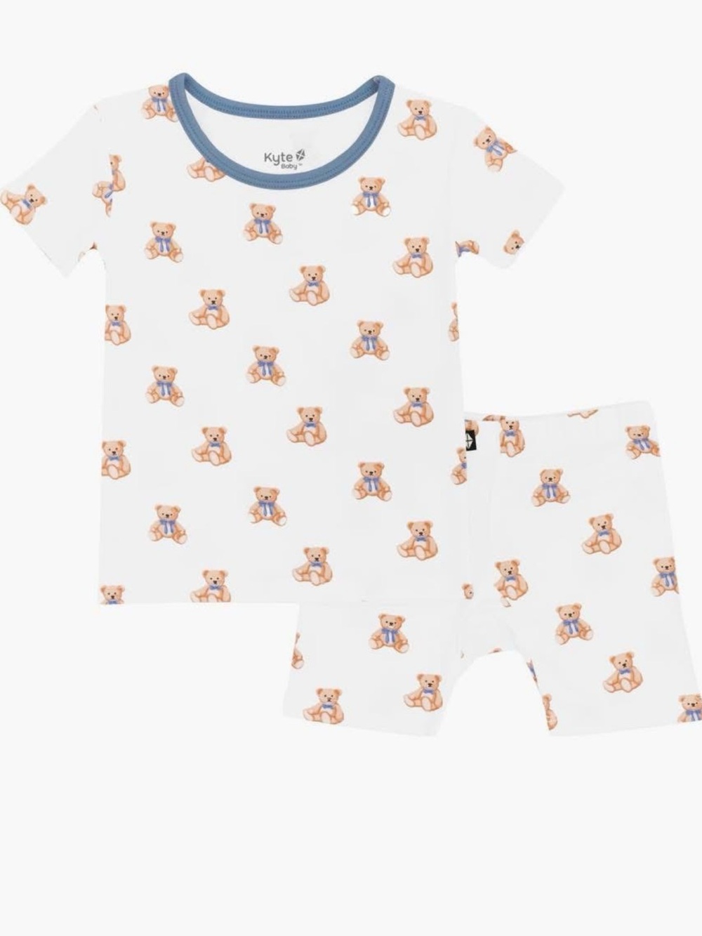 Kyte BABY White and Tan Teddy Print Short-Sleeve Kids Pajama Set